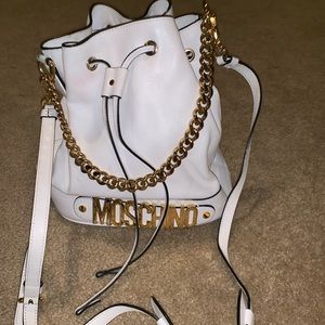 Moschino Anniversary Logo Bucket Bag White